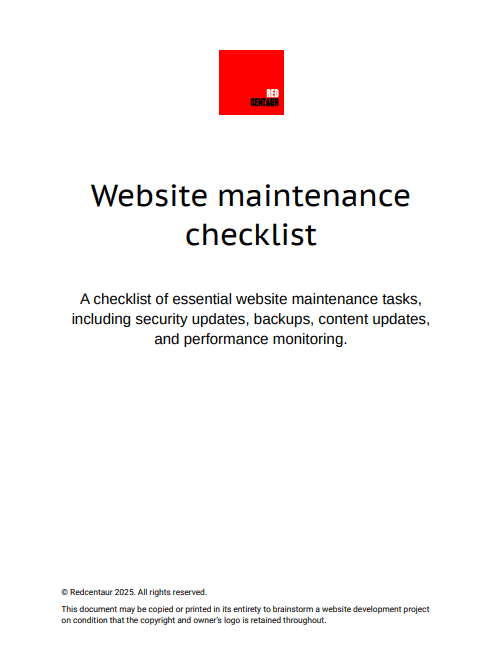 Website maintenance checklist front page