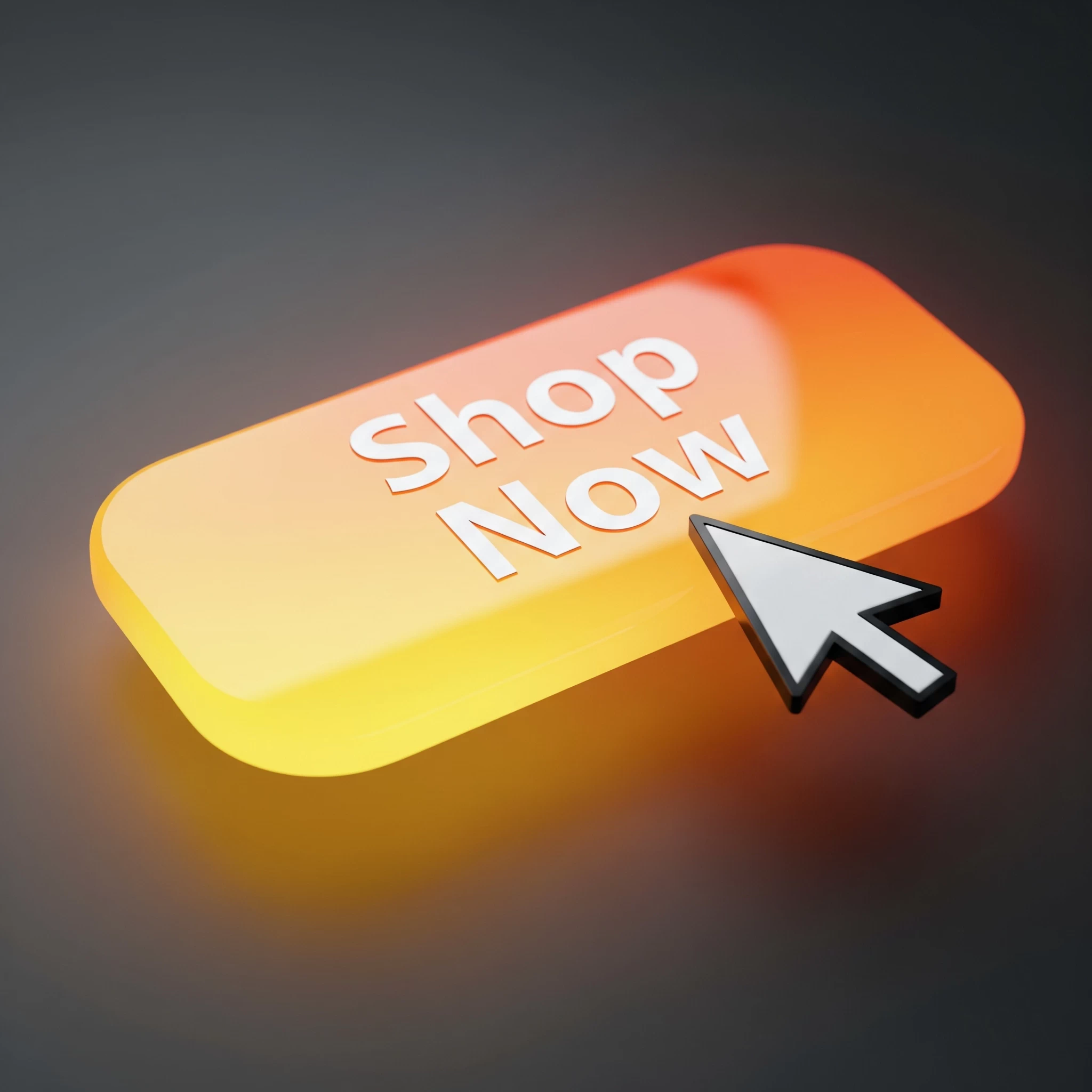 An example of how calls to action (CTAs) can boost website conversions, this glowing orange call to action button with “Shop Now” text is about to be clicked by a white cursor.