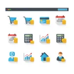 Website icons with stacks of gold coins illustrating website costs in the UK, representing budget allocation for online functions.