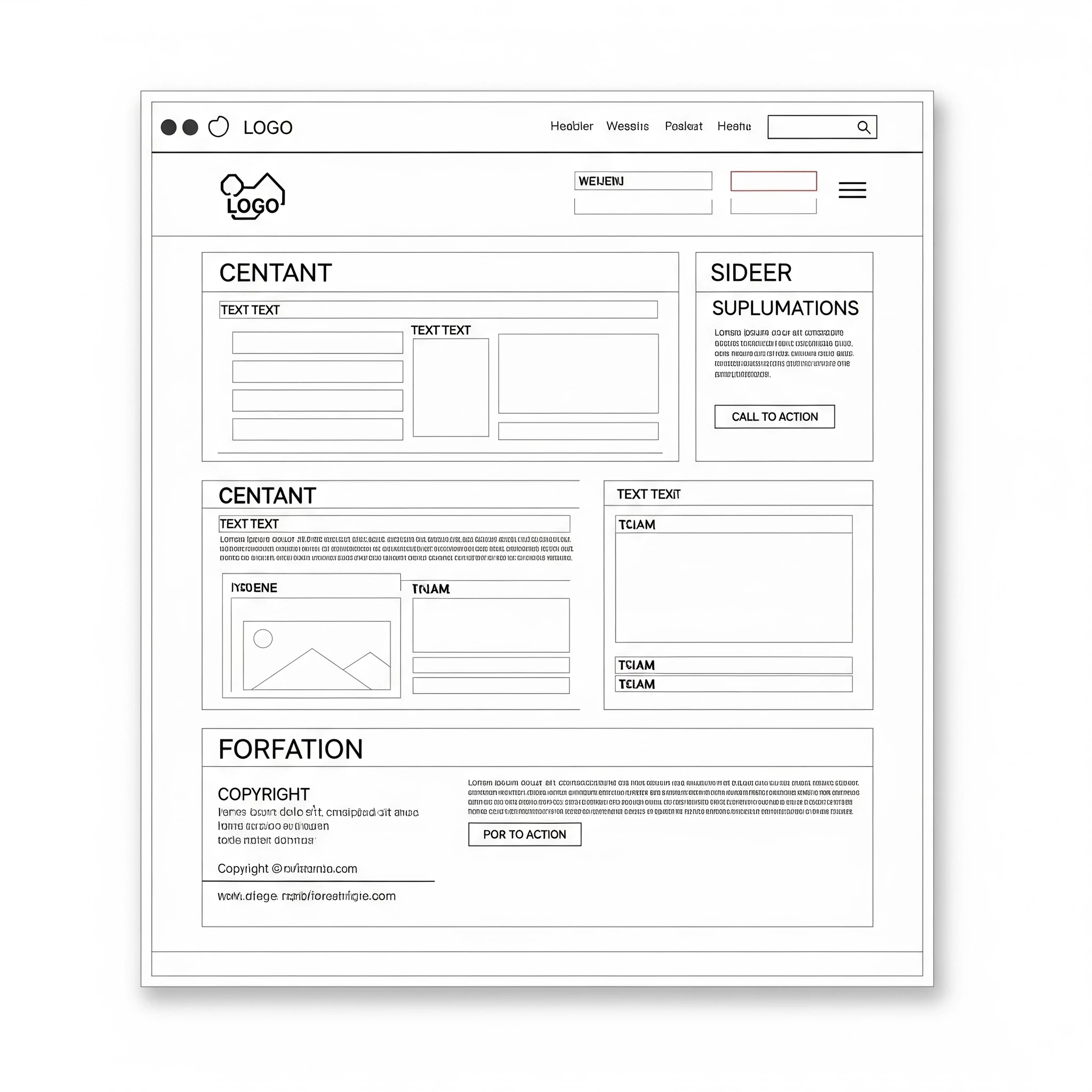 Wireframe of a website page, illustrating UX design principles for optimal user experience.